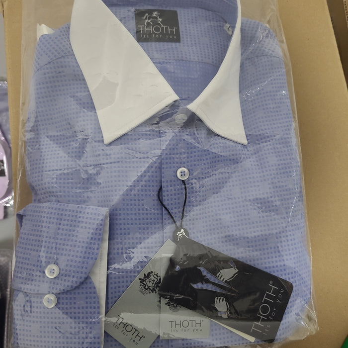Camisa de Negocios Azul Puntos / Cuello Blanco  10455-3 THOTH WEAR