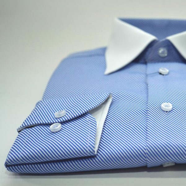 Camisa de Negocios Azul Raya Diagonal / Cuello Blanco  THOTH WEAR (6218053451962)