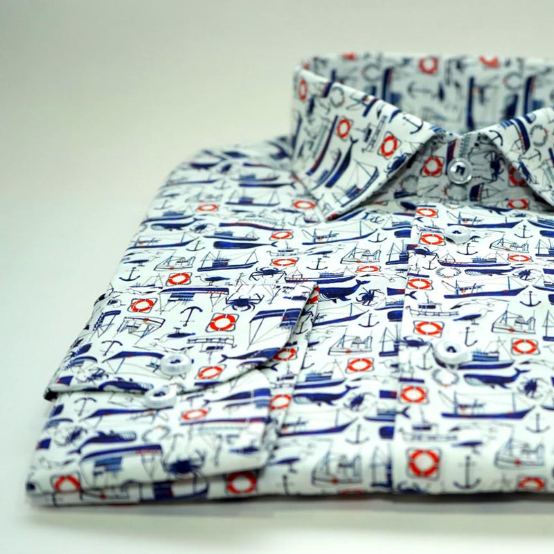 Camisa Casual Blanca / Barcos THOTH WEAR (6218478780602)